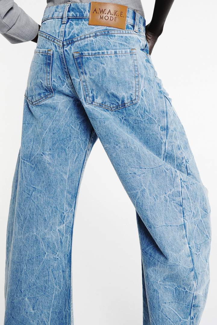 Denim Jeans With Inserts Indigo Acid Wash