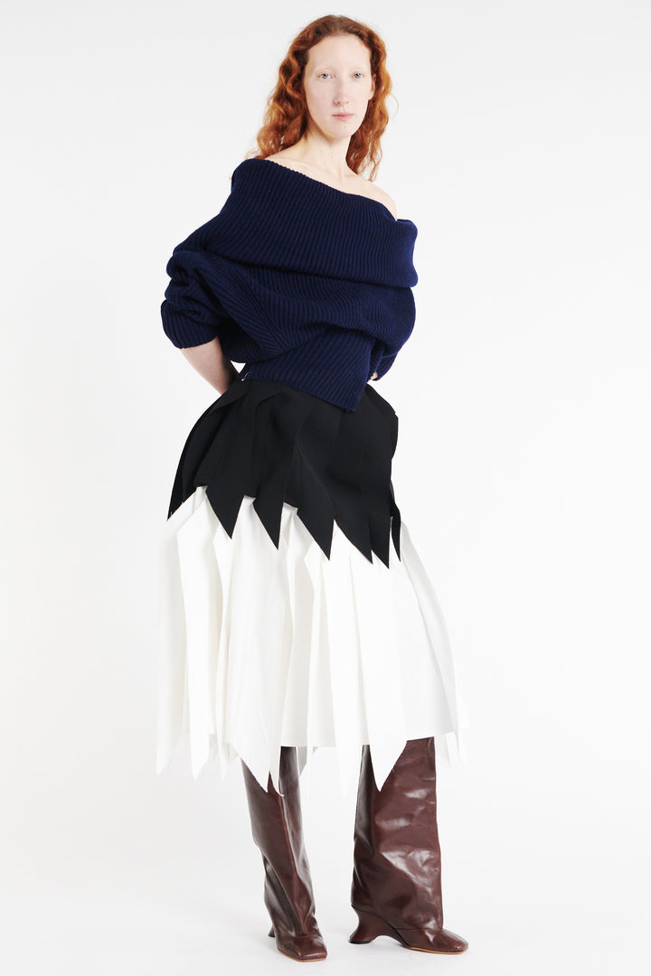 A-Line Skirt With Panel Black White