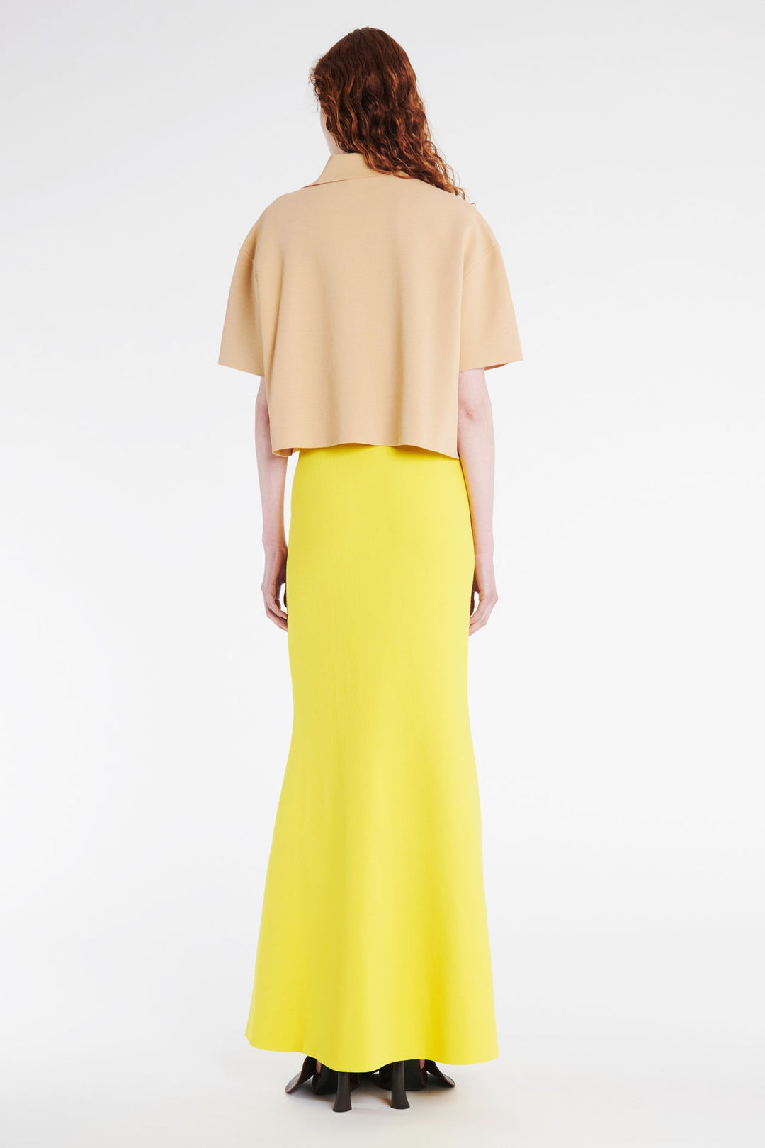 Knitted Flared Skirt With Cutout Yellow
