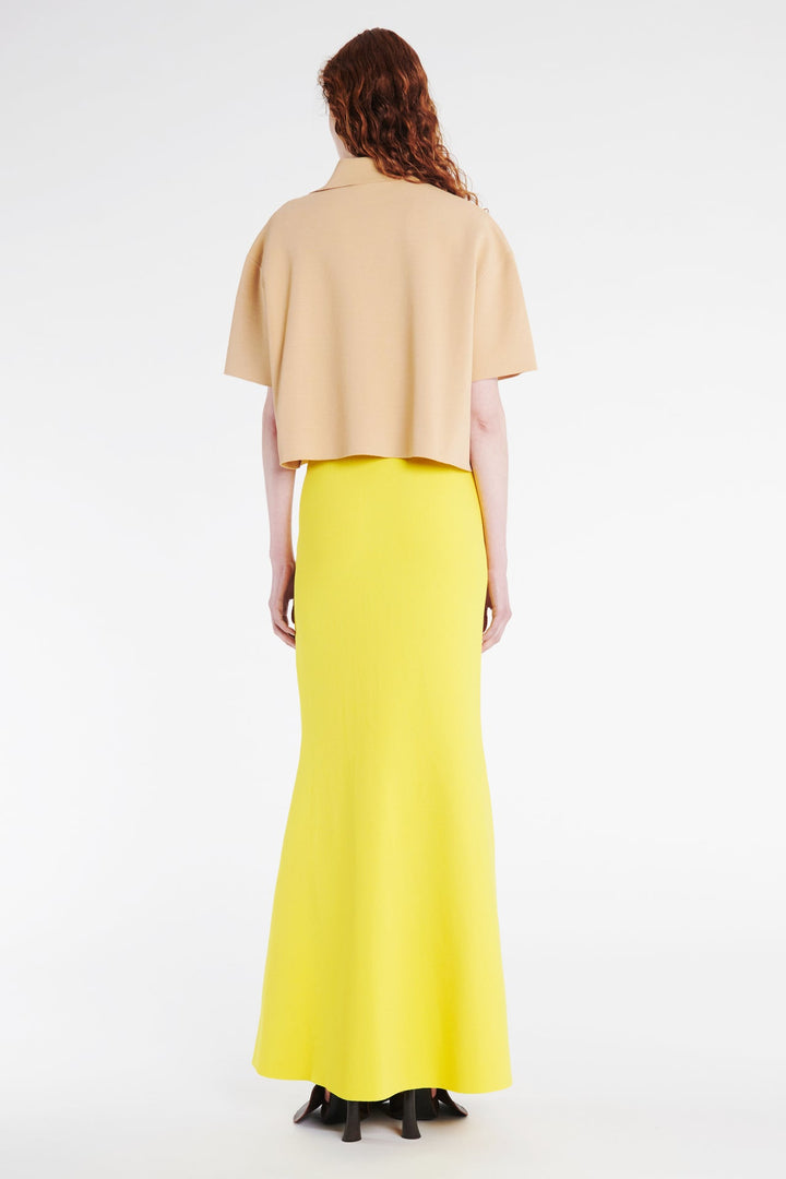 Knitted Flared Skirt With Cutout Yellow