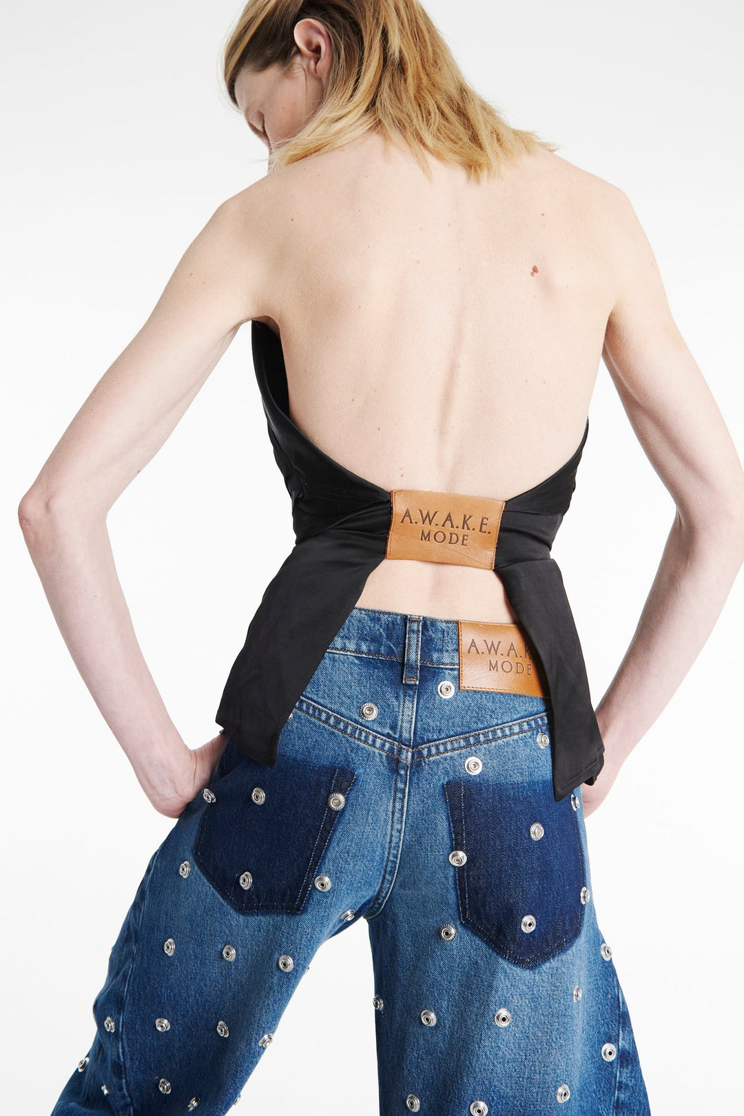 Studded Organic Jeans With Side Inserts Blue