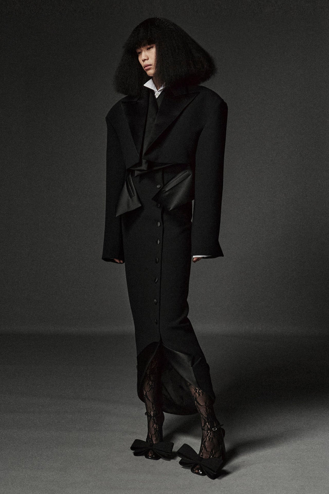 Tailored Skirt With Jacket Collar At Hem Black