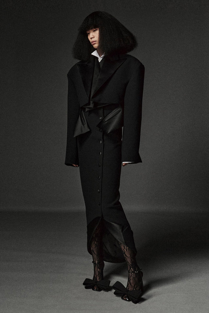 Tailored Skirt With Jacket Collar At Hem Black