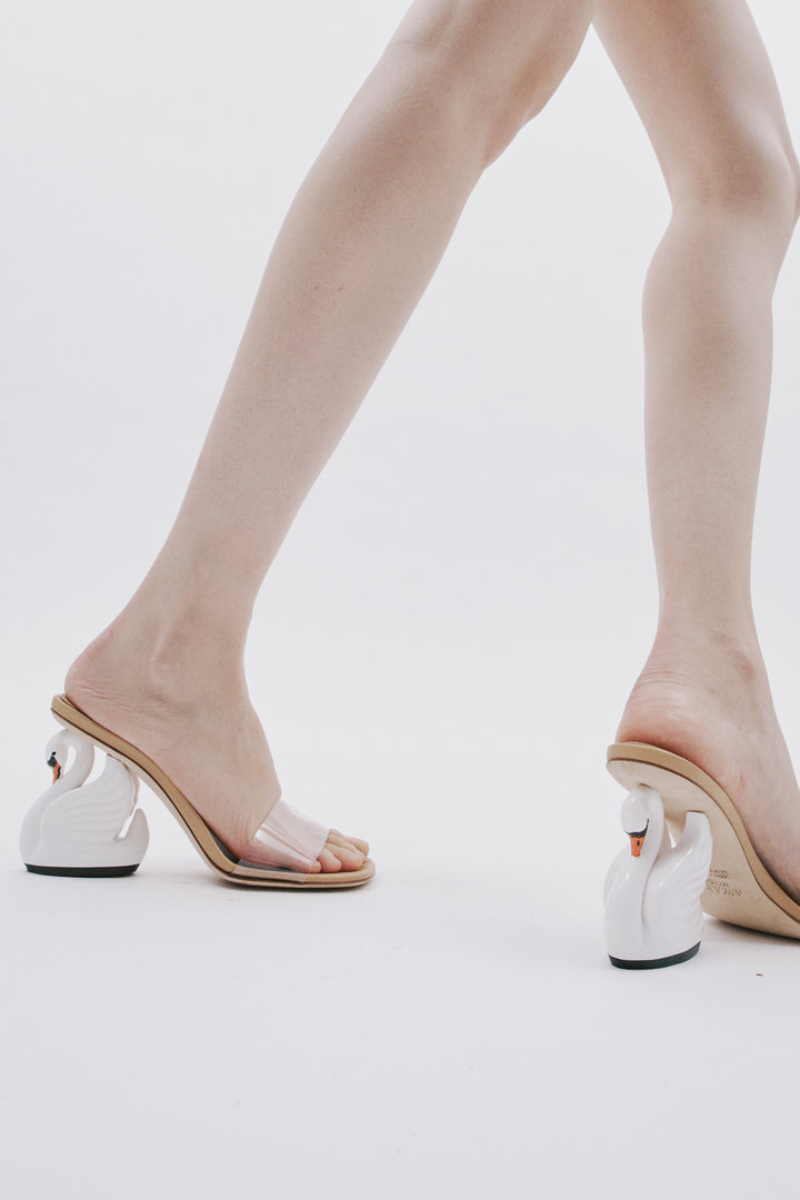 Faye Shoes With Swan Heel Transparent White