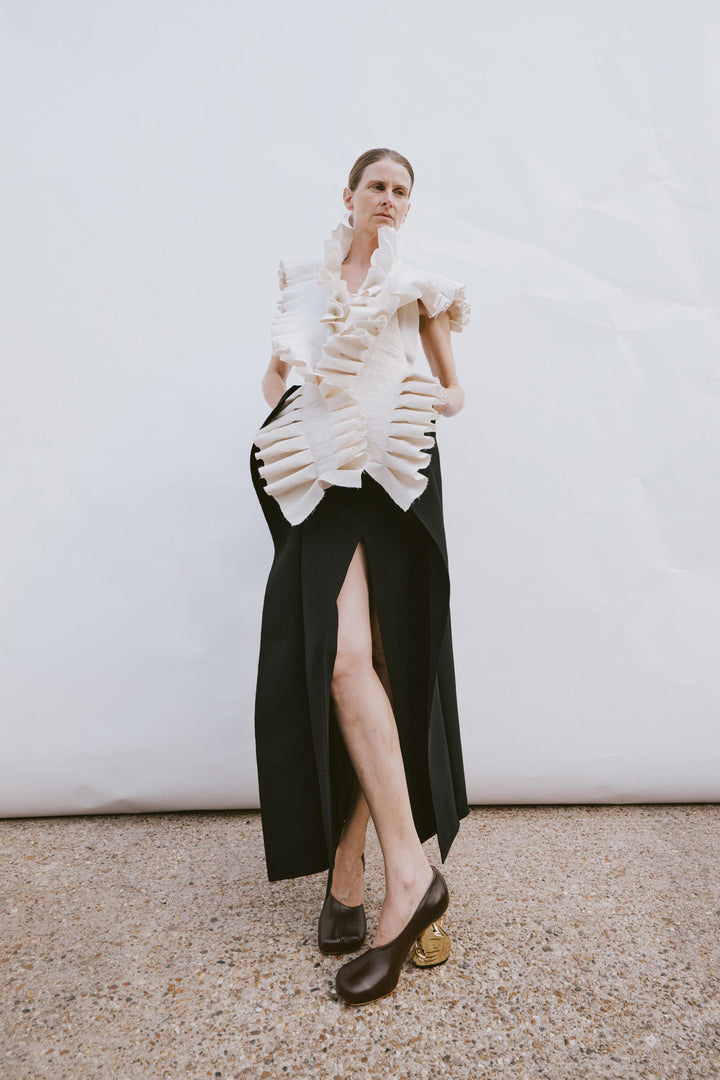 Vesper Shoes With Swan Heel Brown Silver Gold