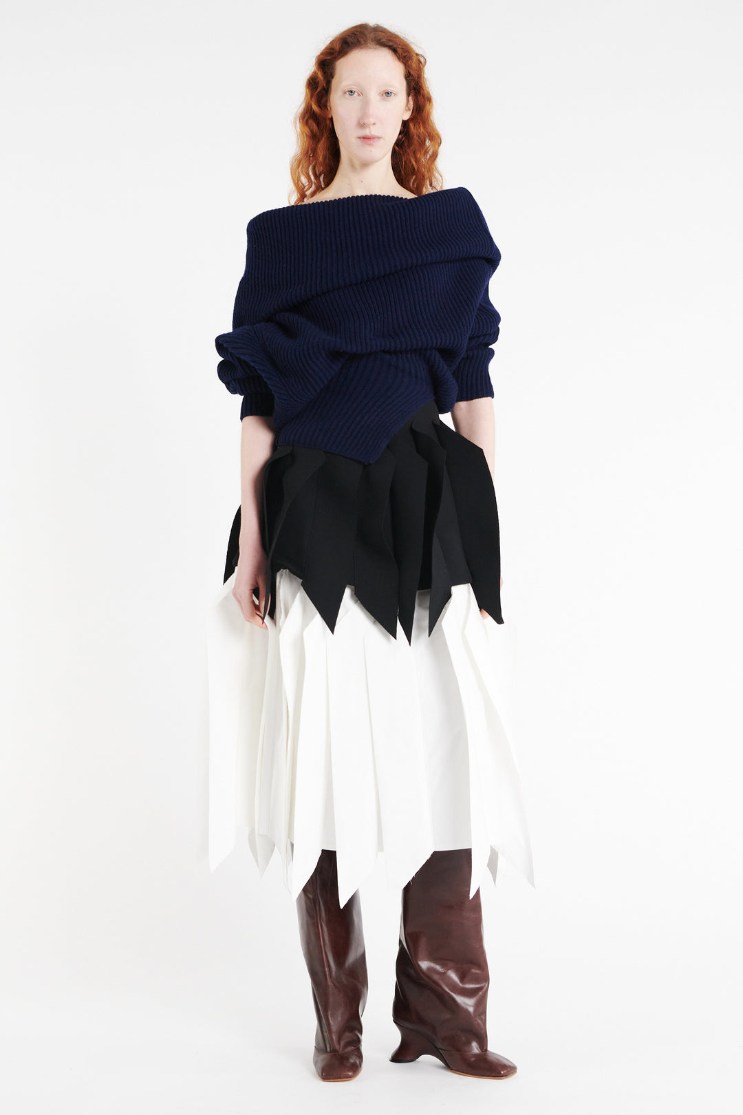 A-Line Skirt With Panel Black White