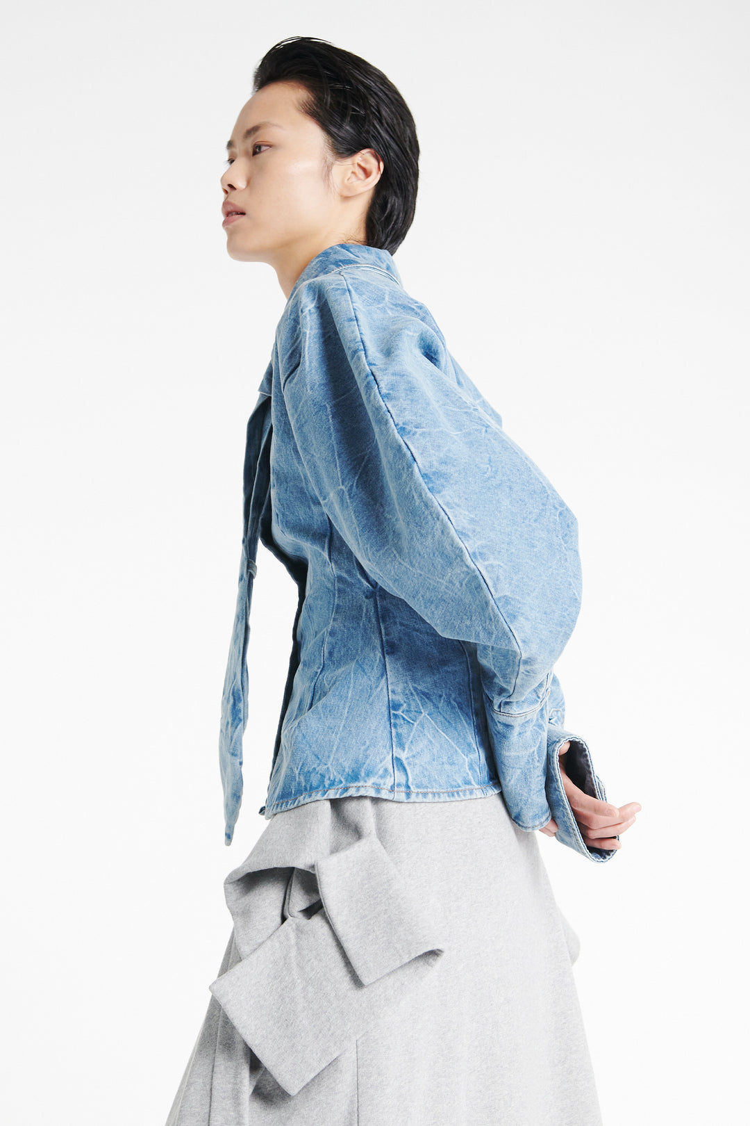 Puff Sleeve Shirt Indigo Acid Wash