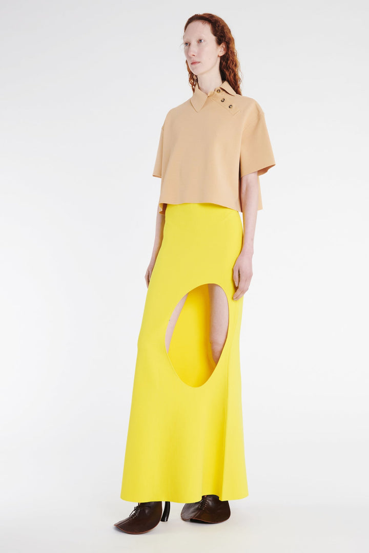 Knitted Flared Skirt With Cutout Yellow