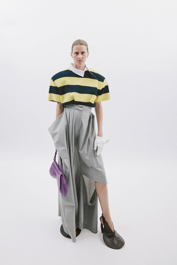 Slit Knee Trousers Light Grey Melange