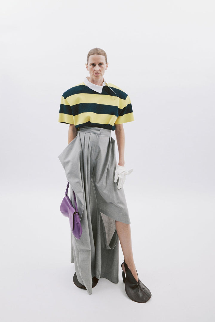 Slit Knee Trousers Light Grey Melange