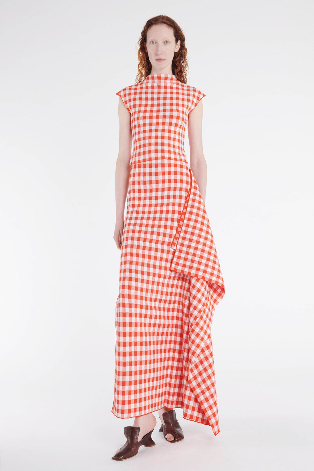 Knitted Sleeveless Top Red White Gingham