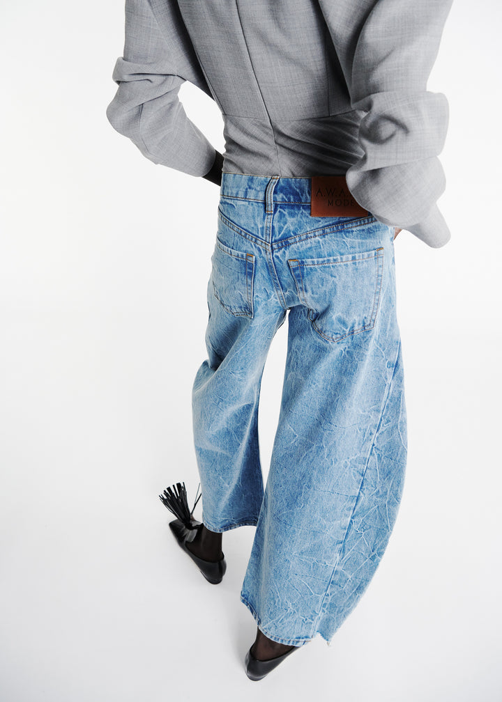 Denim Jeans With Inserts Indigo Acid Wash