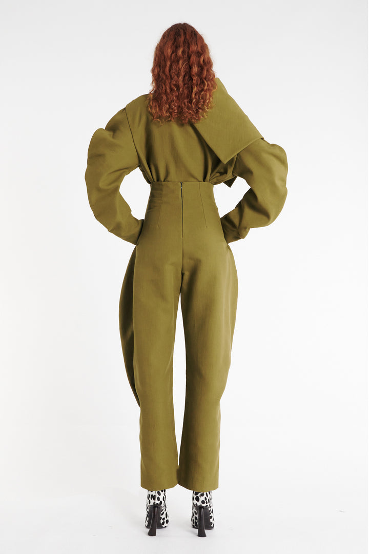 Draped Collar Top Khaki Green