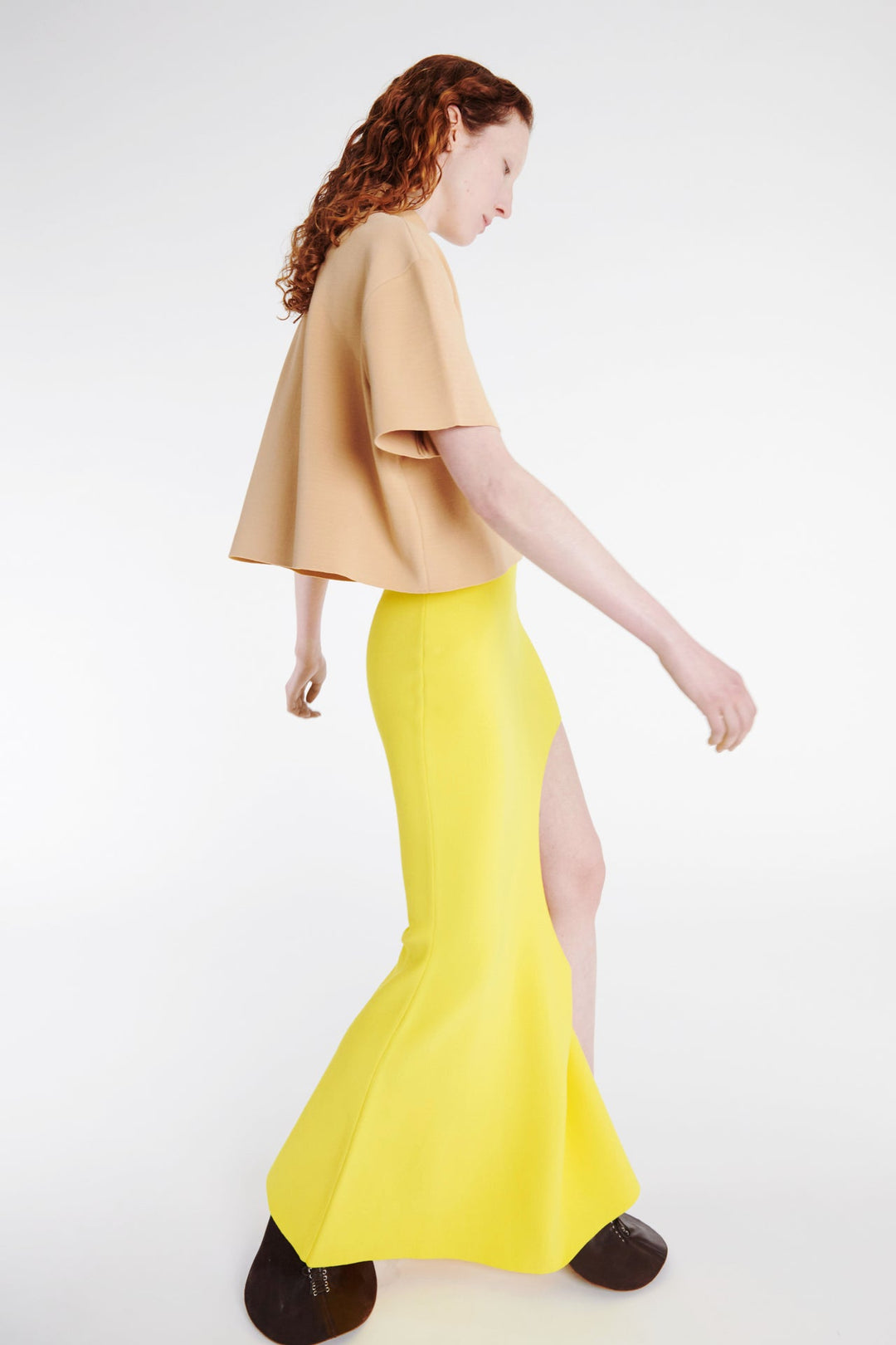 Knitted Flared Skirt With Cutout Yellow