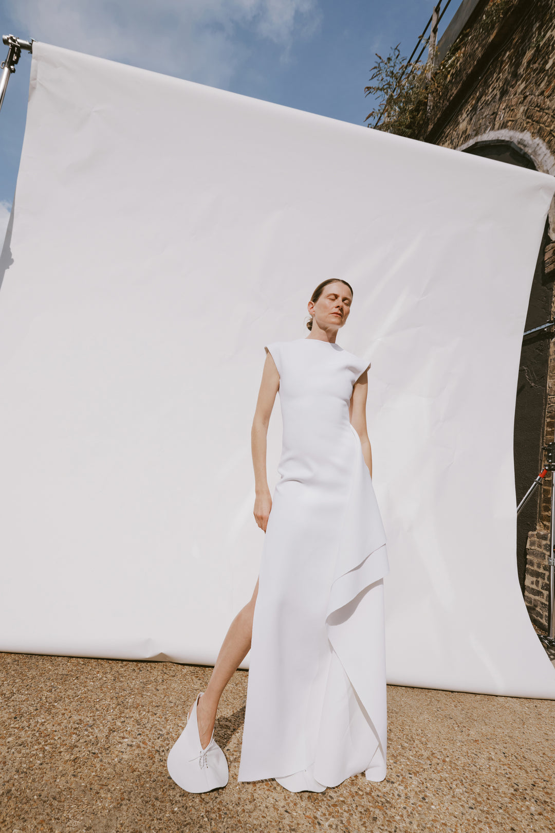 High Neck Pencil Dress With Side Panel Detail White