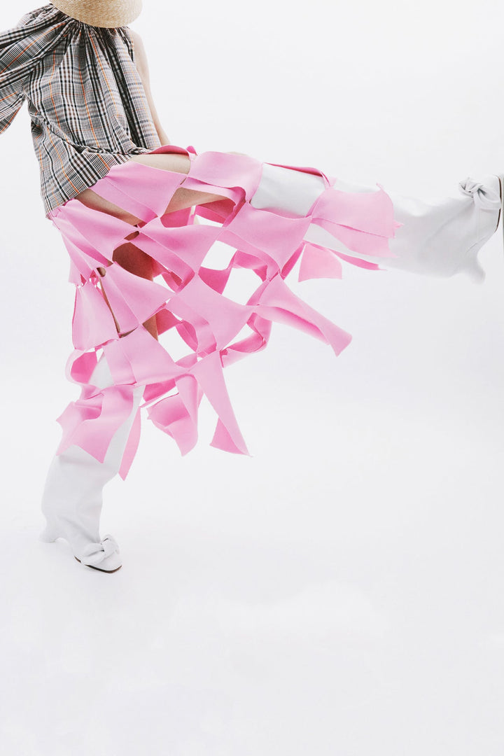 Knitted Multi Trapeze Skirt Pink