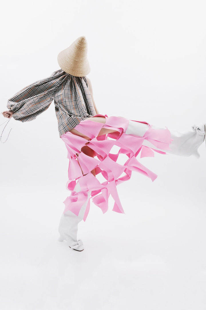 Knitted Multi Trapeze Skirt Pink
