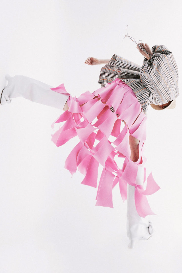 Knitted Multi Trapeze Skirt Pink