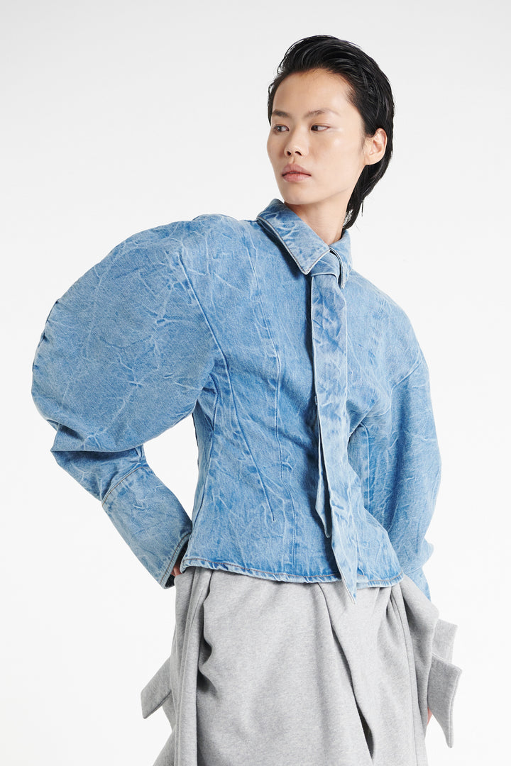 Puff Sleeve Shirt Indigo Acid Wash