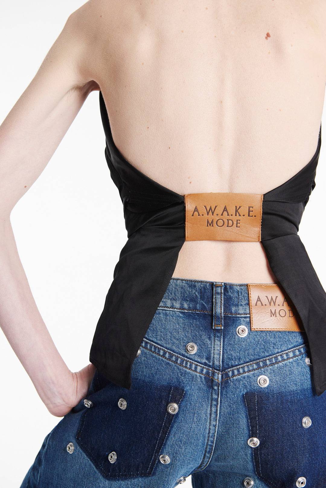 Studded Organic Jeans With Side Inserts Blue