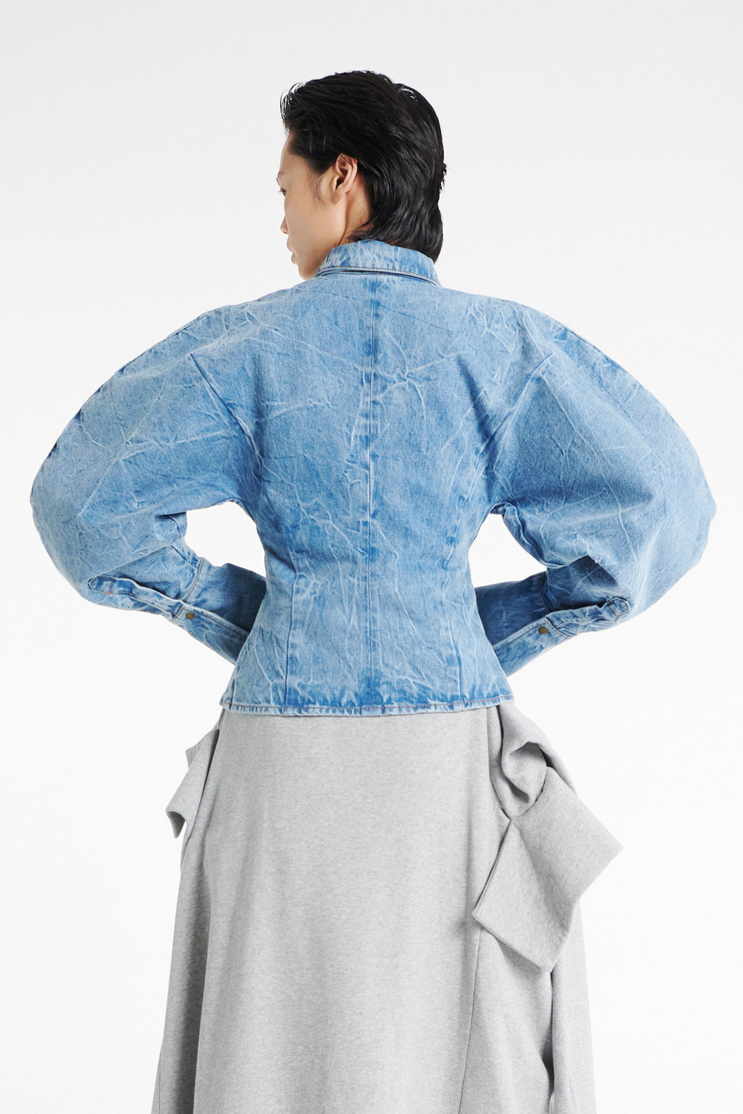 Puff Sleeve Shirt Indigo Acid Wash