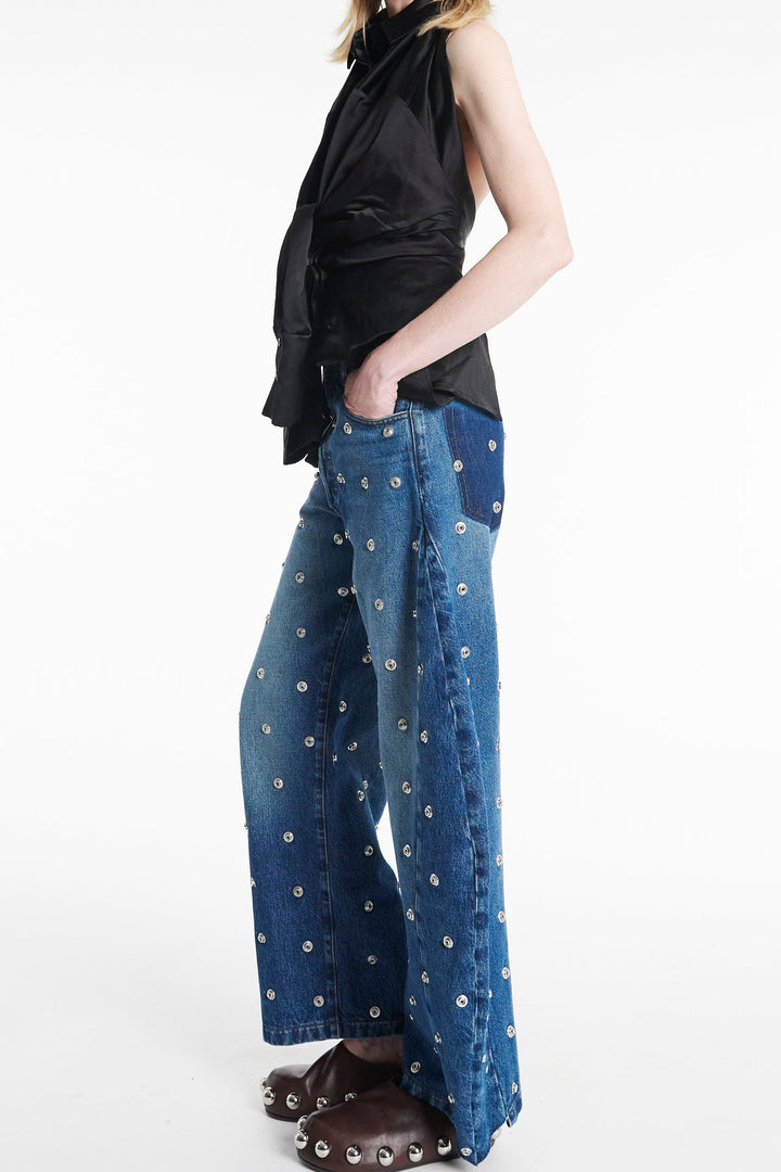 Studded Organic Jeans With Side Inserts Blue