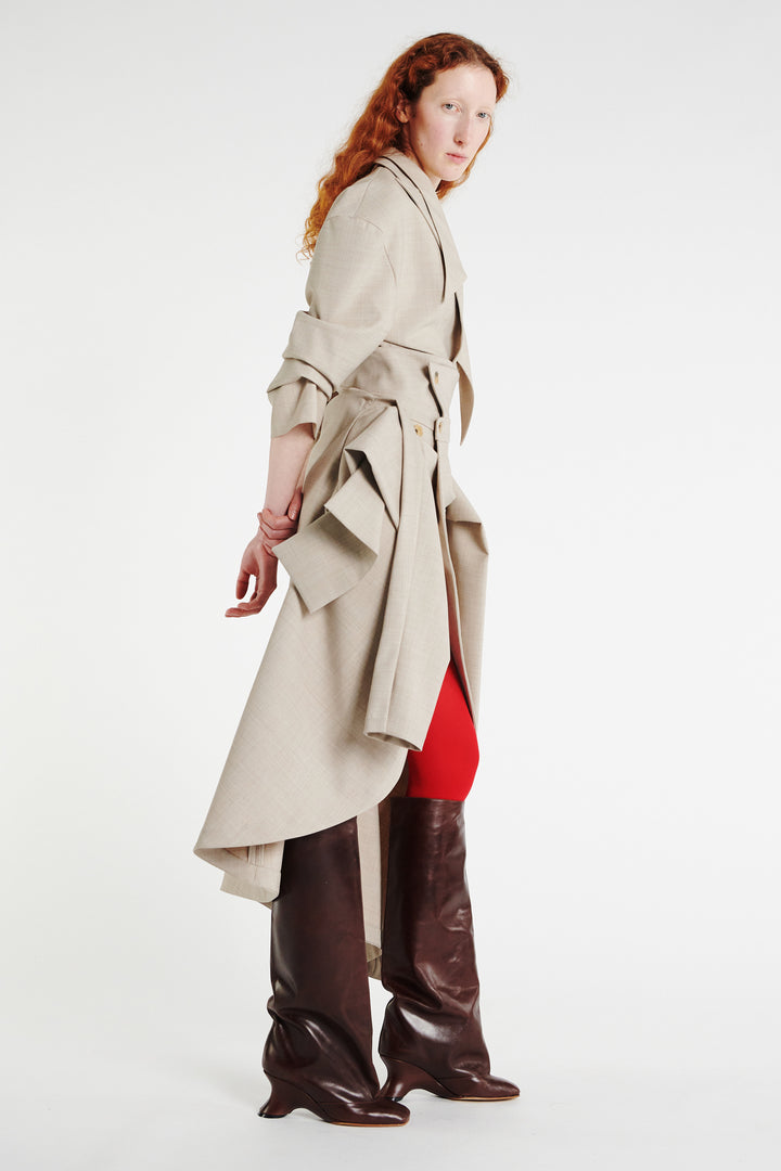 Tailored Bodysuit With Shirt Collar Insert Beige Melange