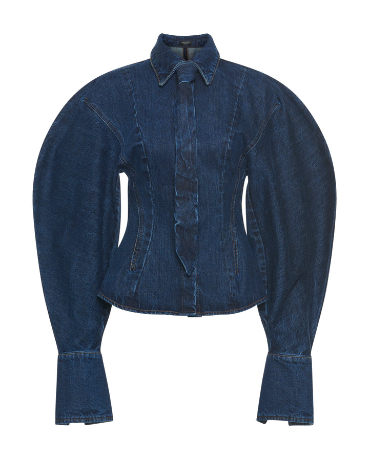 Puff Sleeve Shirt Mid Blue Wash