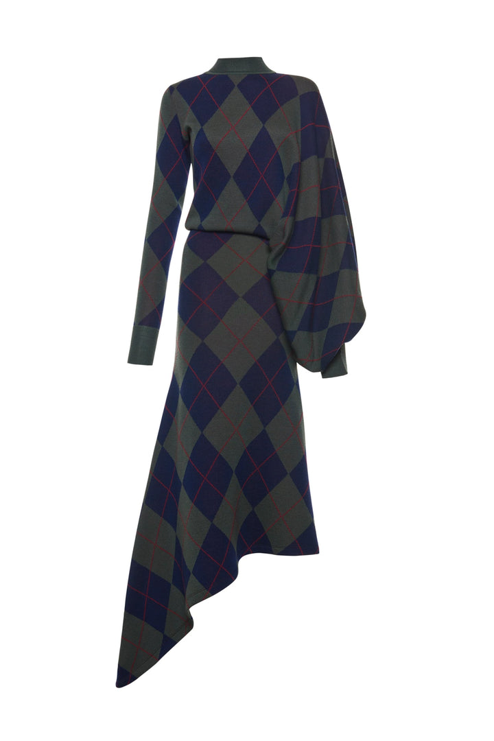 Argyle Knitted Dress Navy Green Argyle