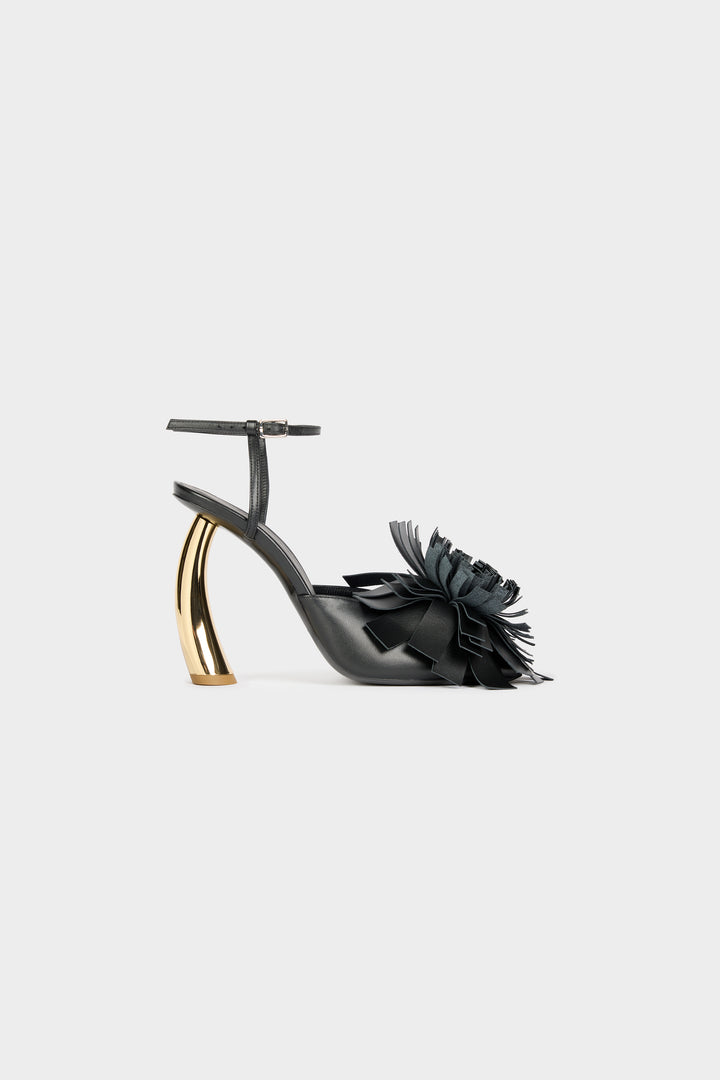 Justine High Heel Shoes With Pom-Poms Black Silver Gold