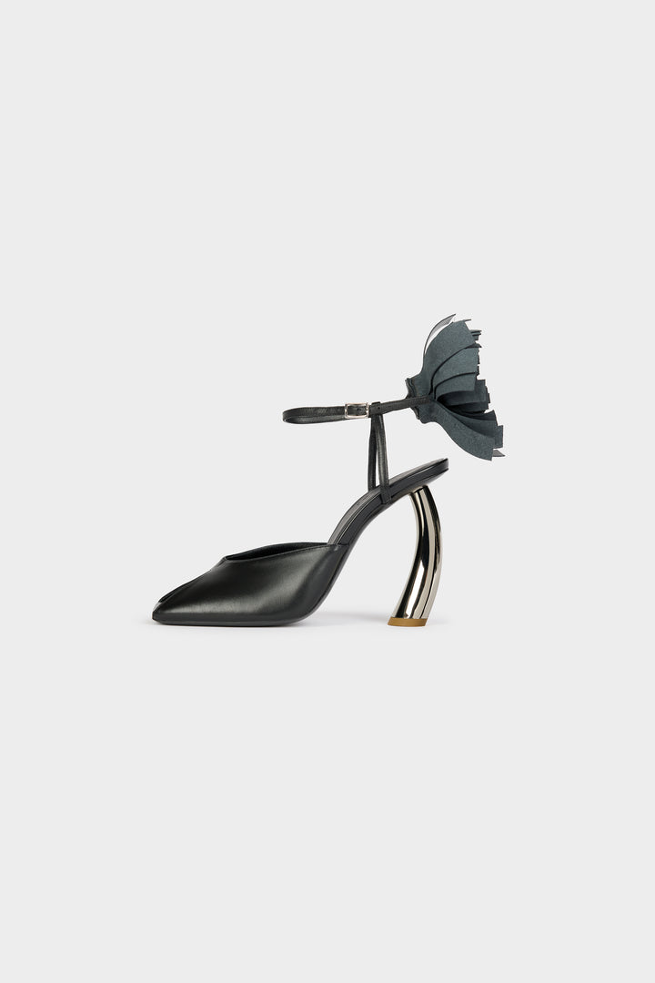 Justine High Heel Shoes With Pom-Poms Black Silver Gold