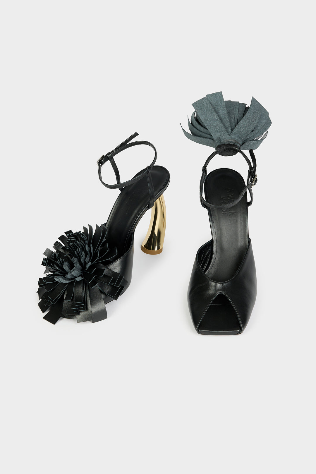 Justine High Heel Shoes With Pom-Poms Black Silver Gold