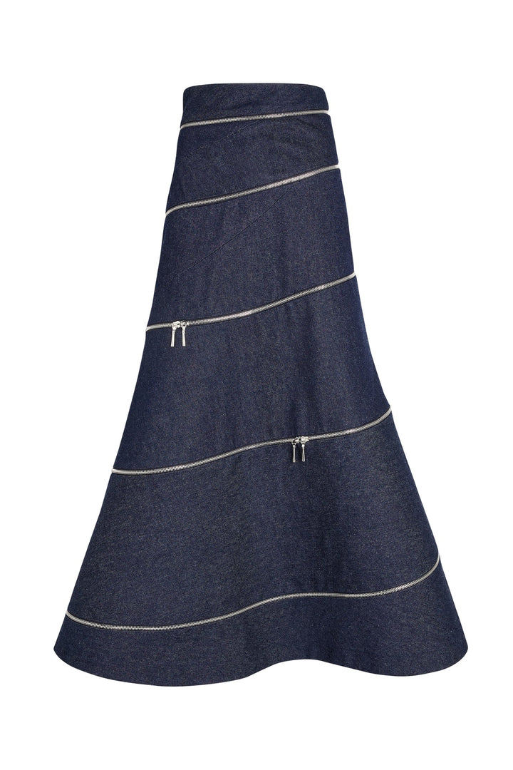 Denim High Waisted Multi Strap Skirt With Zips Indigo Rinse Wash