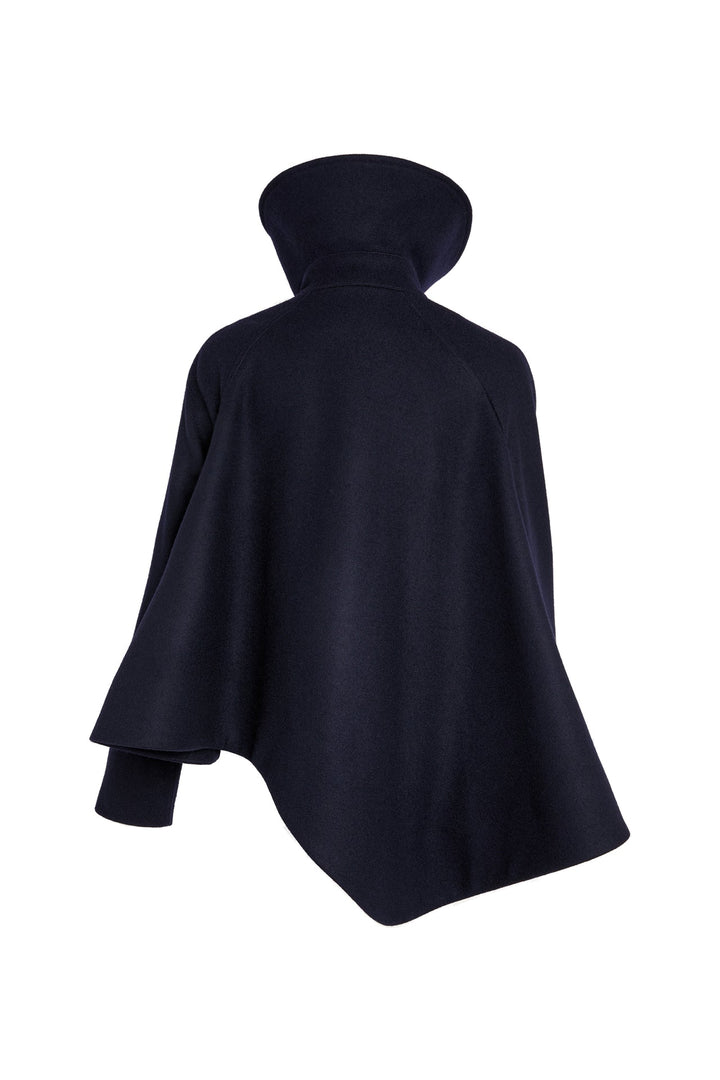 Flared Pea Coat With High Collar And Gold Buttons Navy