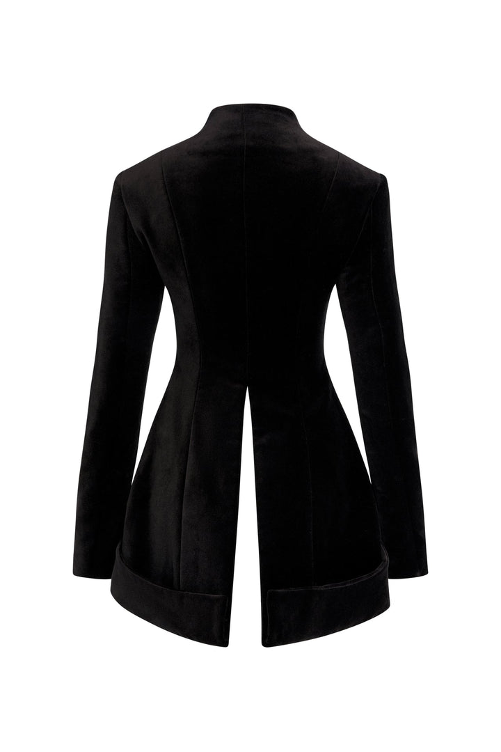 Round Neck Jacket With Collar At Hem Black