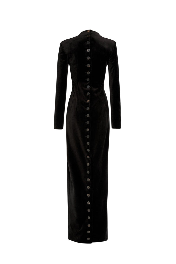 Fitted Maxi Dress With Front And Back Closure Black