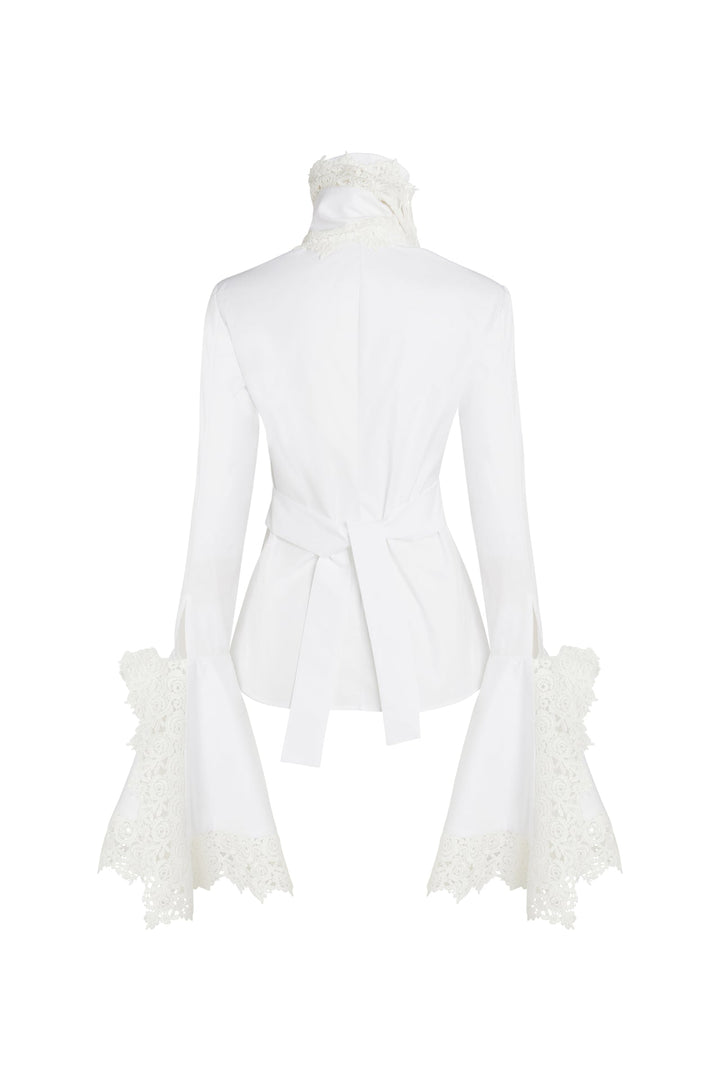 Victorian Style High Collar Top With Jabot White