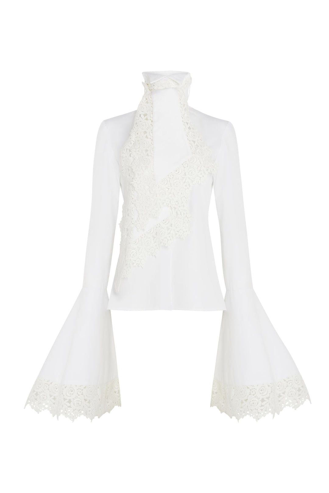 Victorian Style High Collar Top With Jabot White