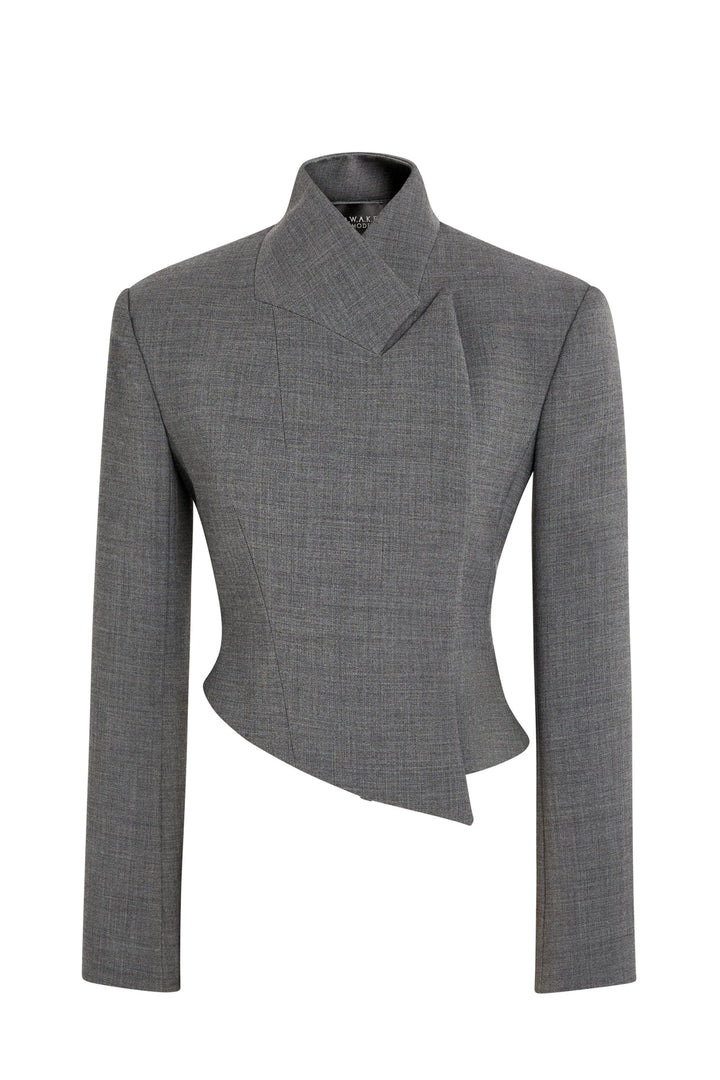 Cropped Double Breasted Jacket Grey