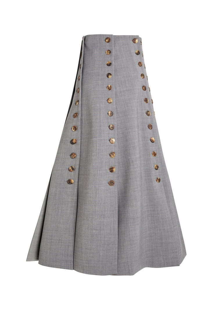 Multi Panel Skirt With Buttons Mid Grey
