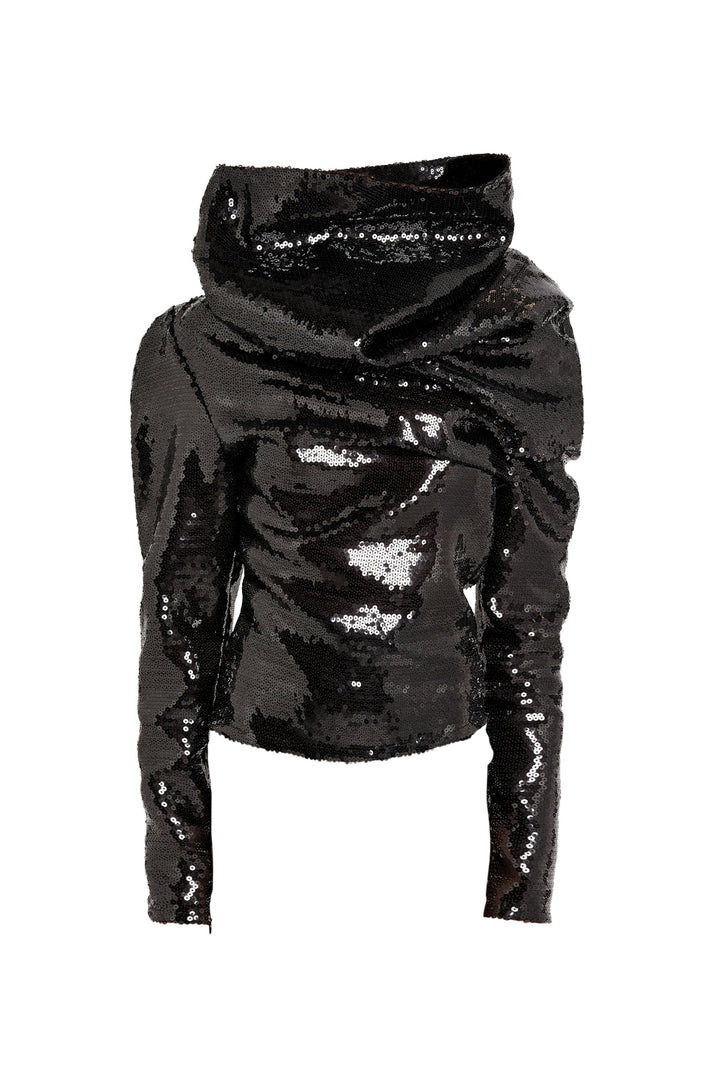 Sequin High Neck Longsleeve Top Black