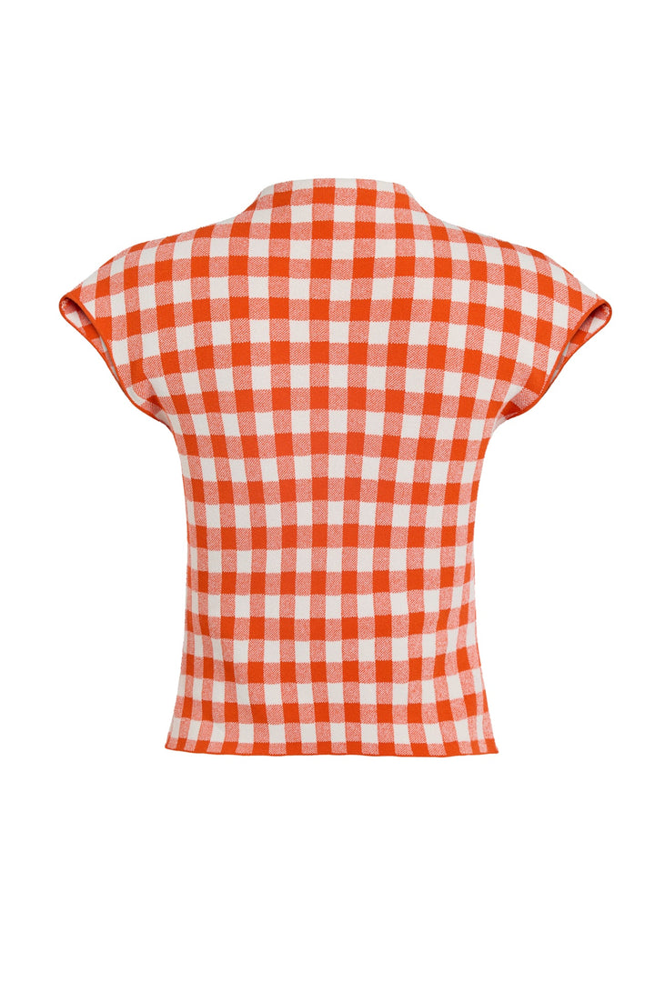Knitted Sleeveless Top Red White Gingham