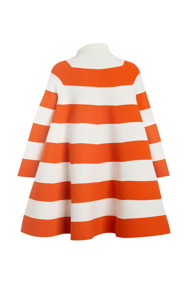 Knitted Flared Mini Dress With Asymmetric Collar Red White Striped