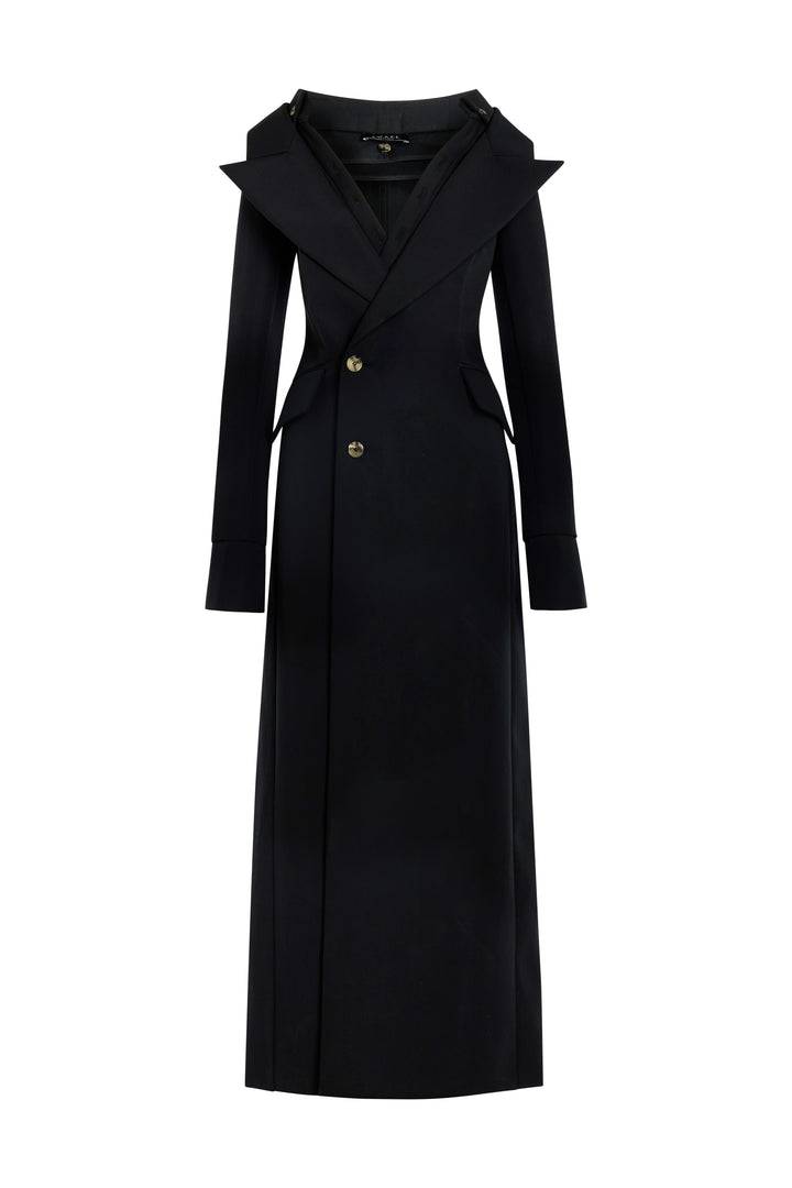Double-Breasted Fitted Off-Shoulder Jacket Dress Black