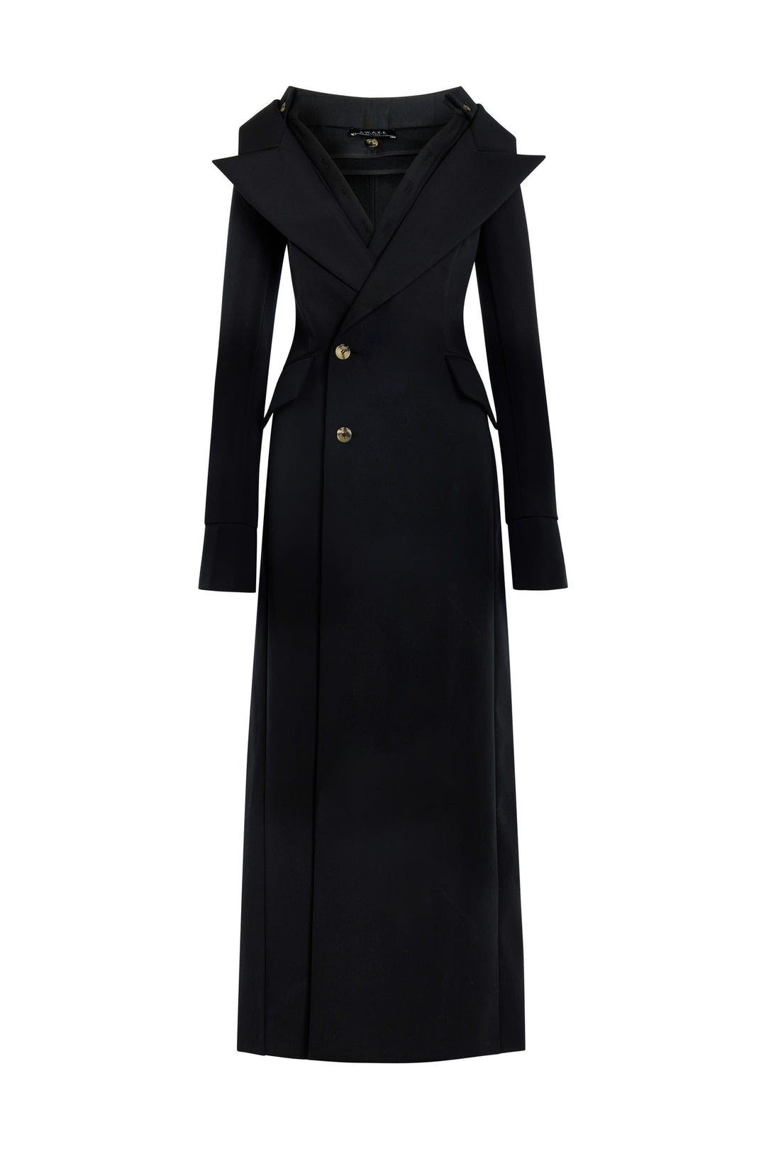 Double-Breasted Fitted Off-Shoulder Jacket Dress Black
