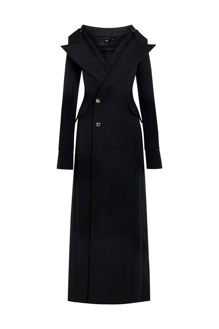 Double-Breasted Fitted Off-Shoulder Jacket Dress Black