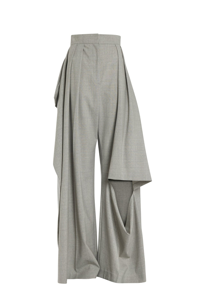Slit Knee Trousers Light Grey Melange