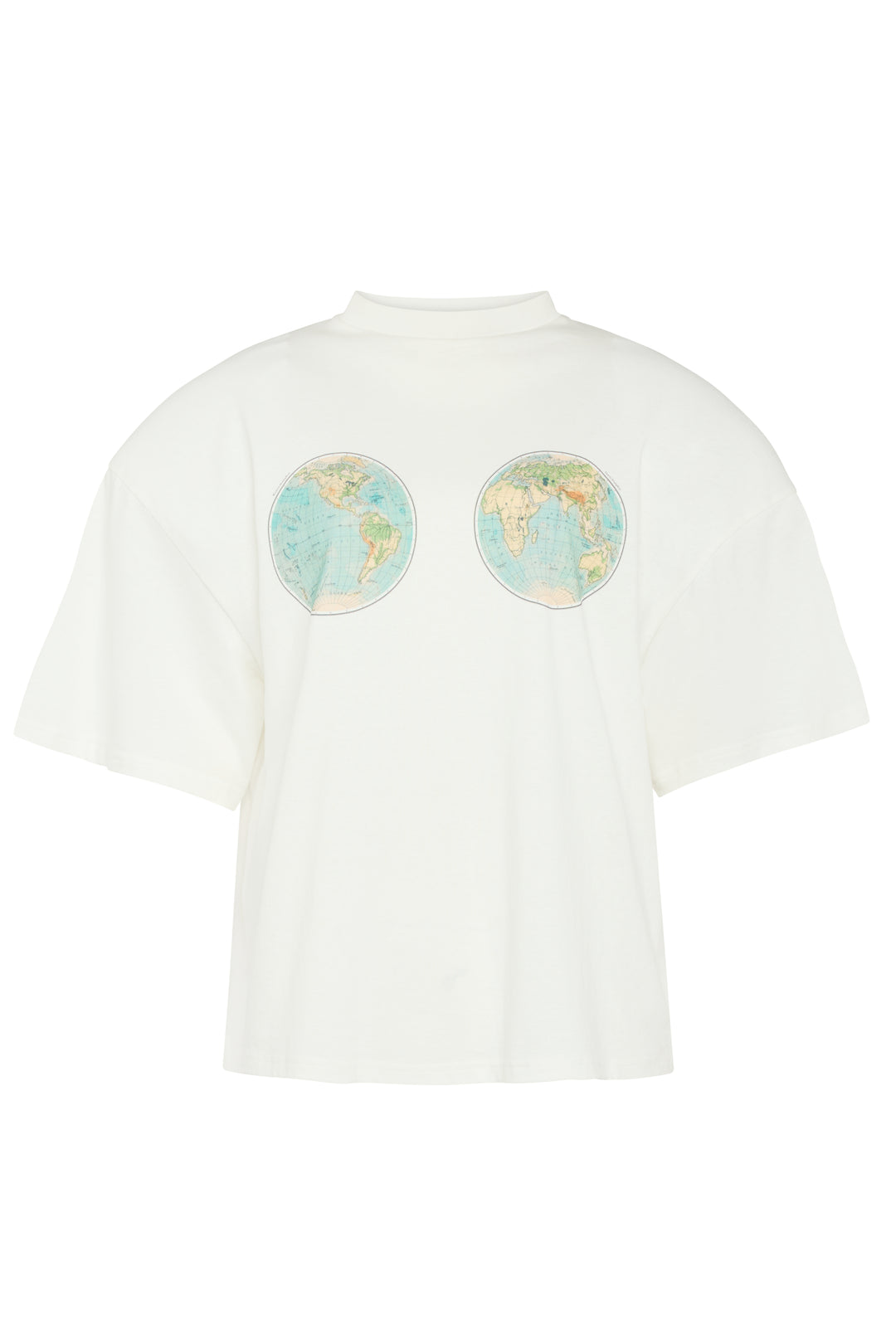 Hemispheres Map Printed Voluminous Tee White