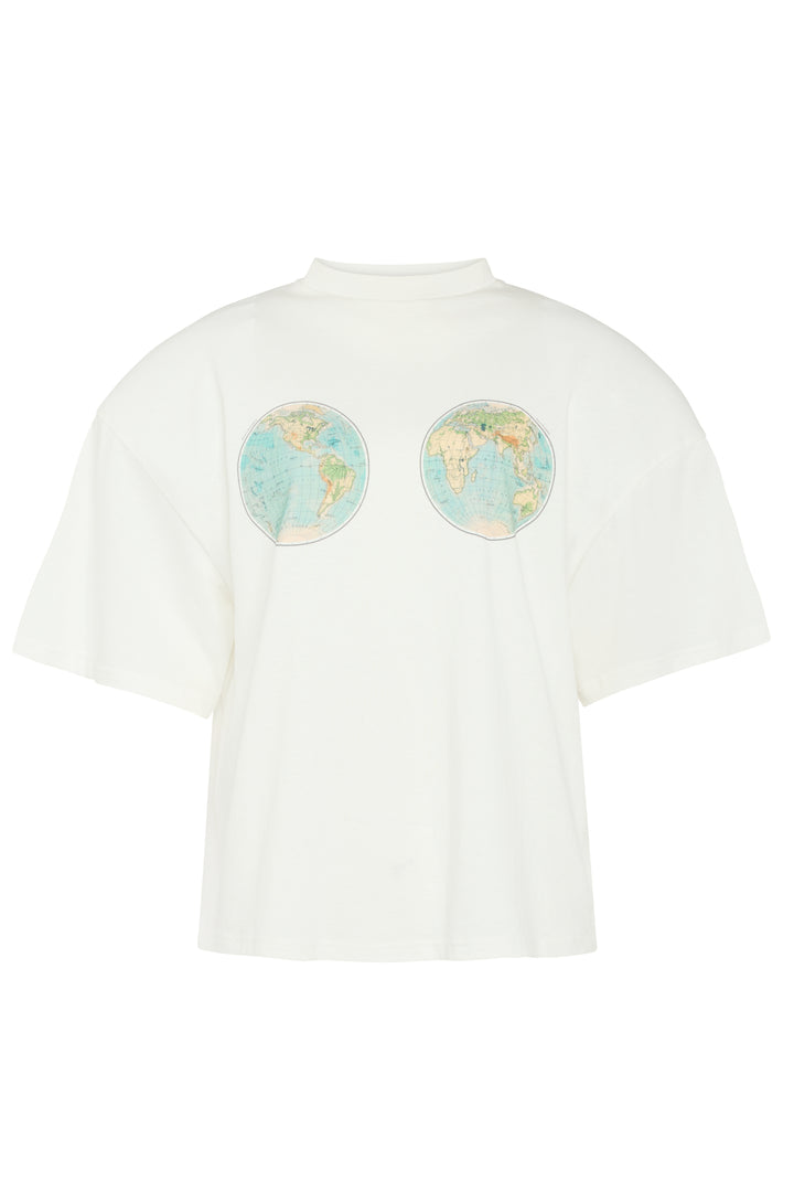Hemispheres Map Printed Voluminous Tee White