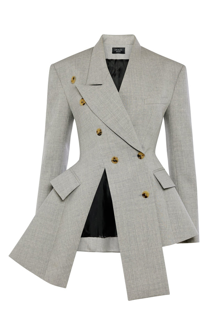 Asymmetric Volume-Contrast Jacket Light Grey Melange